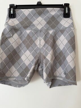 ALO Yoga Gray Argyle High-Rise Bike Shorts Medium